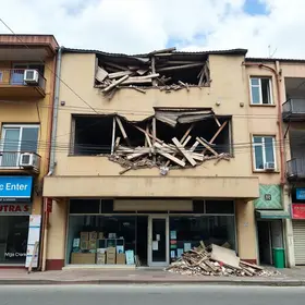Fachada de conjunto de lojas desaba em centro comercial de Castanhal, no Pará